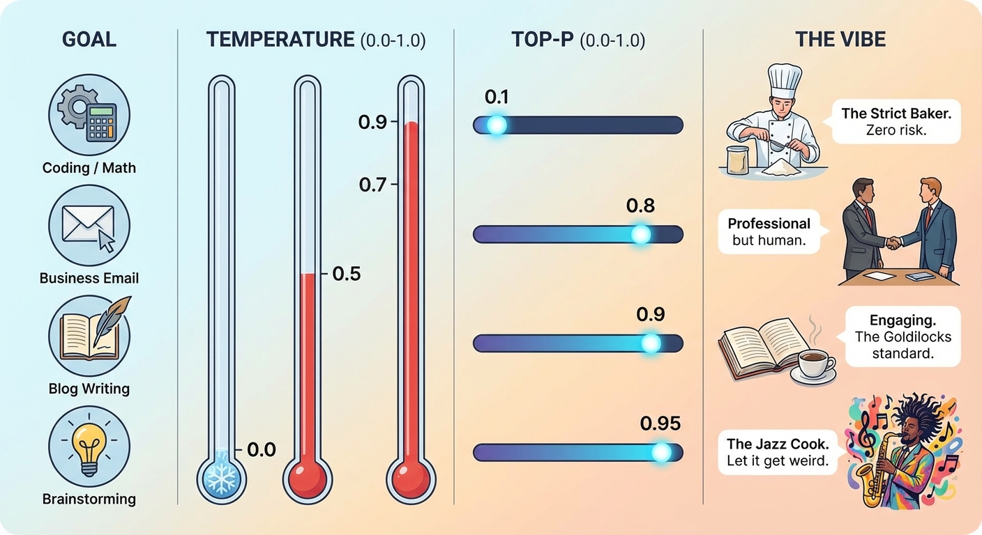 llm temperator, top k, top p sweet spot