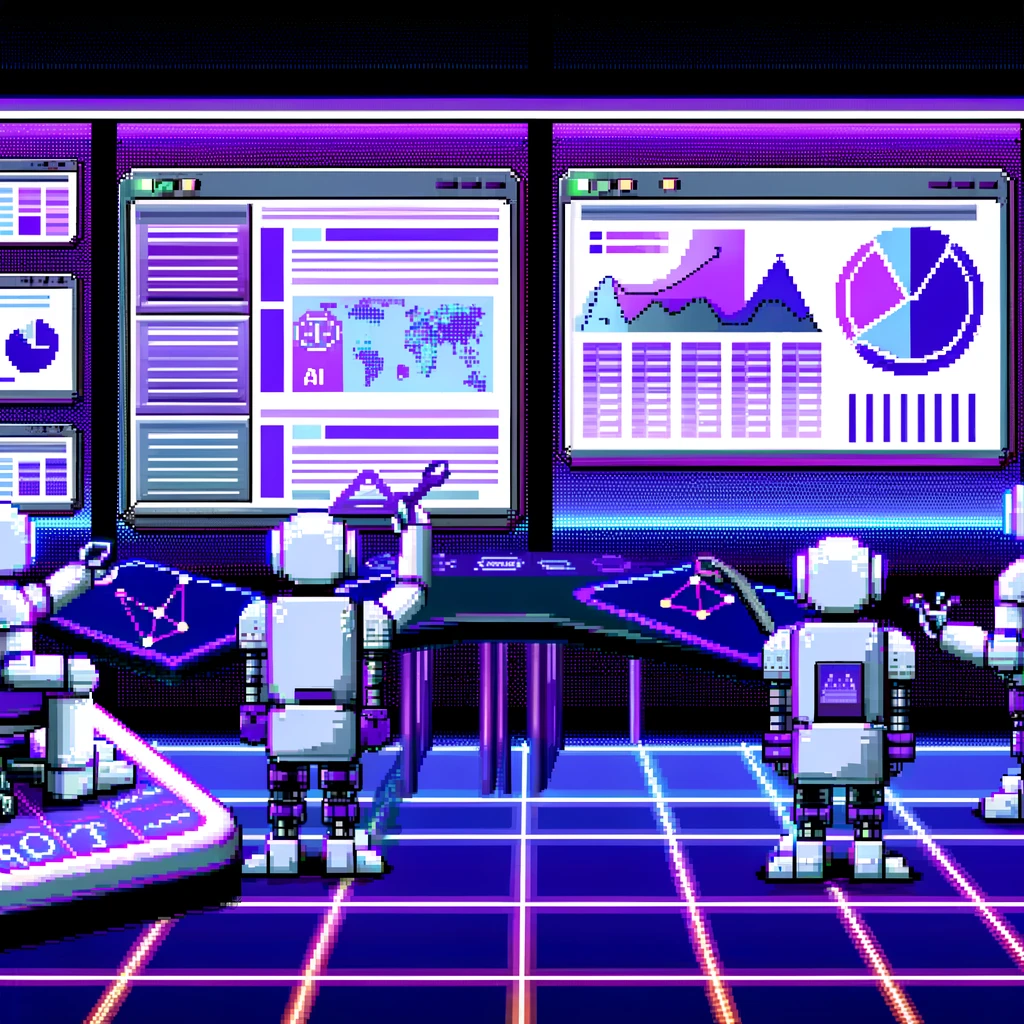 Dall·e 2024 05 13 13.23.42 An Image In A Late 90's Pixelated Video Game Style Illustrating The Role Of Ai In Seo And Digital Marketing. The Scene Depicts A Futuristic Digital Ma