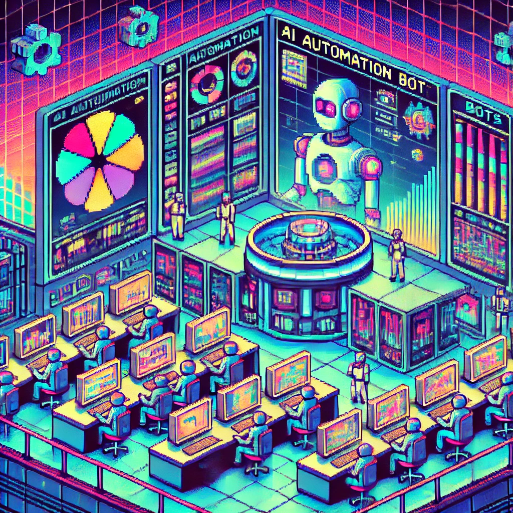 Dall·e 2024 06 26 09.18.23 A 90's Pixelated Video Game Style Image Illustrating The Concept 'how Ai Automation Bots Enhance Decision Making Processes.' The Scene Features A Futu